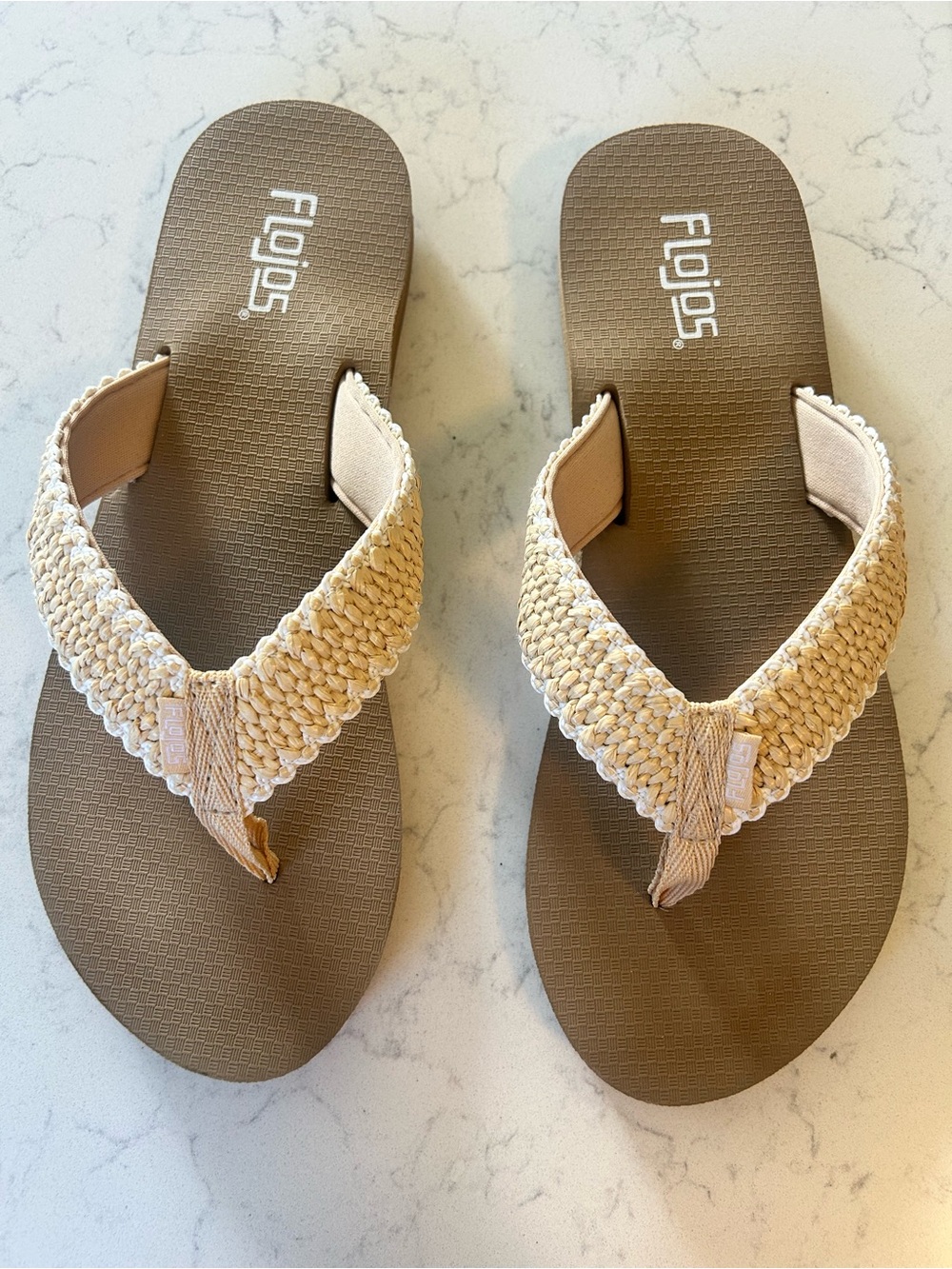 LIKE NEW Flojos Boho Beachy Tan Flip Flops With Woven Braided Jute Straps - Picture 15 of 16